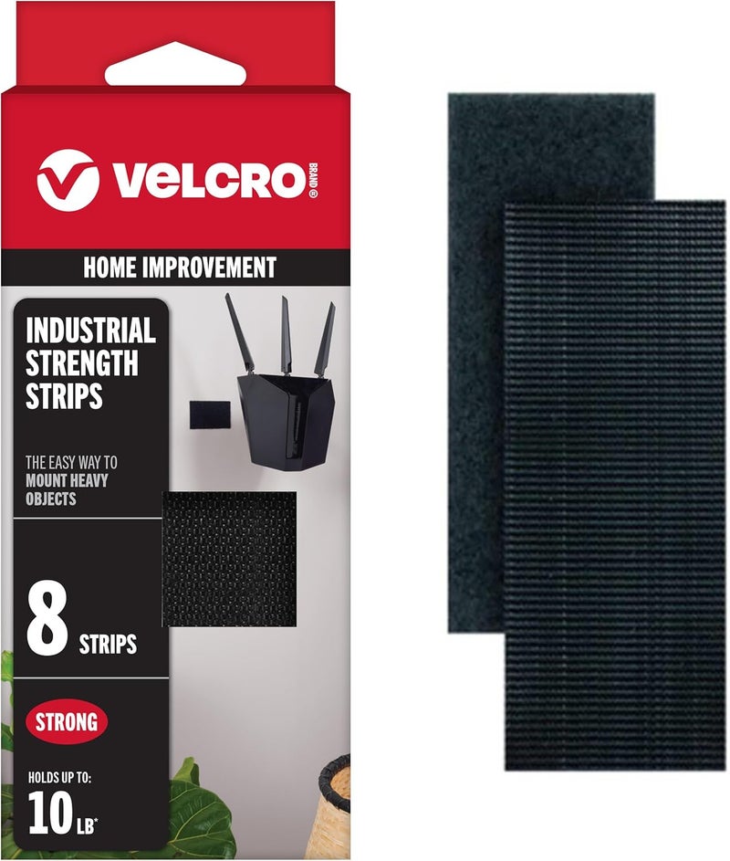 Velcro علامة تجارية من المشابك الثقيلة | شرائط 4x2 بوصة مع لاصق 8 مجموعات | تحمل 10 أرطال | شريط لاصق بقوة صناعية سوداء | للاستخدام الداخلي أو الخارجي (VEL-30703-USA)، 8 عدّ (عبوة من 1) - Image 1